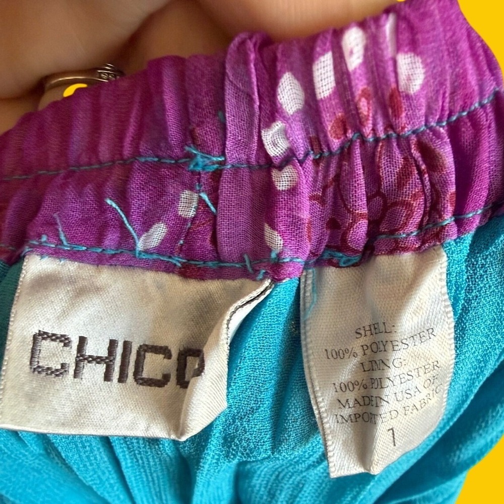Chicos Vintage Boho Broomstick Maxi Skirt Purple Teal Patterned Size 1 Large‎ - Picture 3 of 4